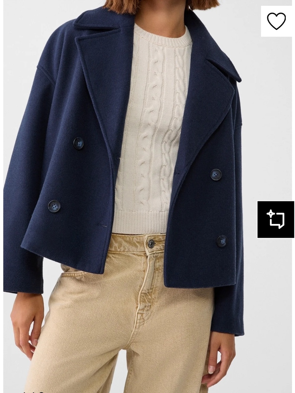 stradivarius Navy Cropped Double-Breasted Peacoat